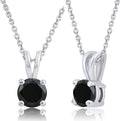 DEWBERRY 1/4 cttw to 2.00 cttw Round Black Diamond Solitaire Pendant Necklace for Women Men | 4 Prong Lobster Lock 18' Cable Chain Necklace in 14KT White or Yellow Gold Plating 925 Silver Pendant