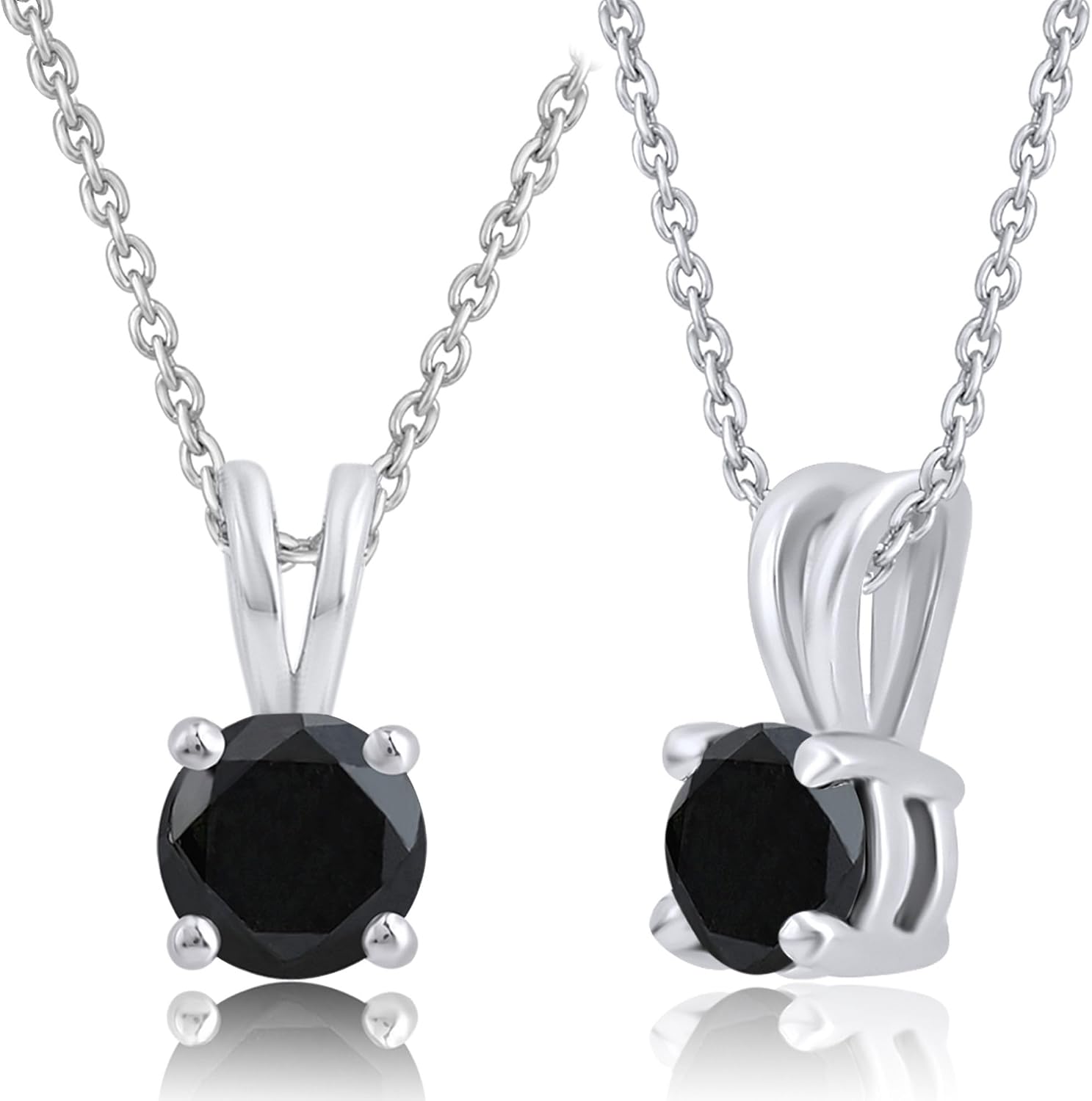DEWBERRY 1/4 cttw to 2.00 cttw Round Black Diamond Solitaire Pendant Necklace for Women Men | 4 Prong Lobster Lock 18' Cable Chain Necklace in 14KT White or Yellow Gold Plating 925 Silver Pendant