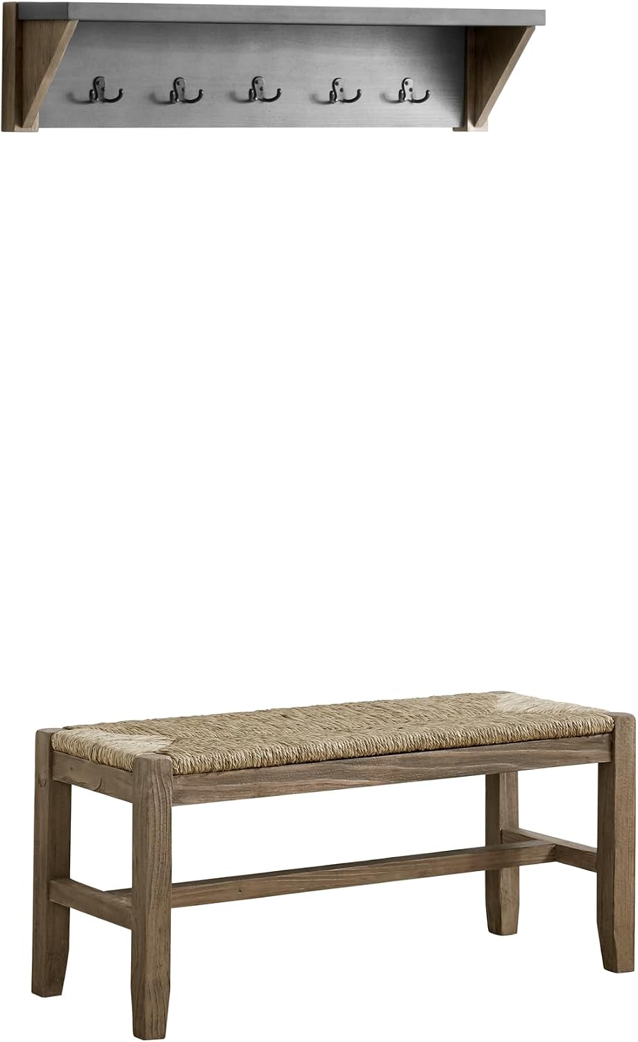 Alaterre Furniture Newport 40' Coat Hook with Shelf and Rush Bench Set