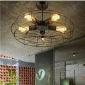 Industrial Semi Flush Mount Ceiling Light,Vintage Metal Cage Chandelier, Retro Fan Blade Design Hanging Lighting Fixture, for Kitchen Island, Dining Room