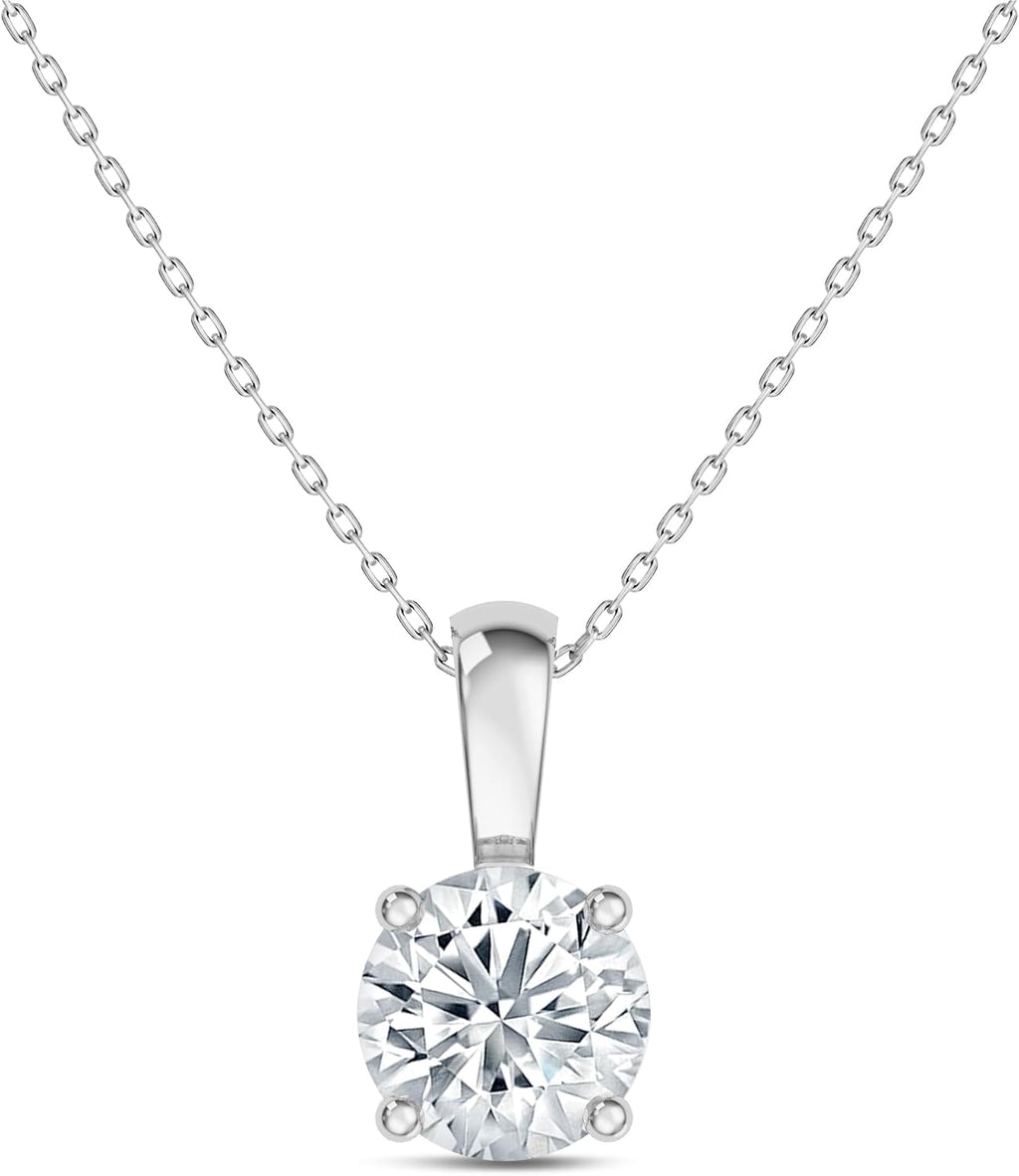 EternalDia IGI Certified 0.25Ct-3.00 Carat Diamond Color/Clarity F-VS2, 14K Gold 4 Prong Set Round-cut Lab Grown Diamond Solitaire Necklace Pendant Chain