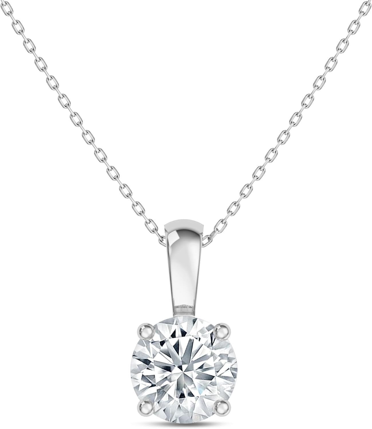 EternalDia IGI Certified 0.25Ct-3.00 Carat Diamond Color/Clarity F-VS2, 14K Gold 4 Prong Set Round-cut Lab Grown Diamond Solitaire Necklace Pendant Chain