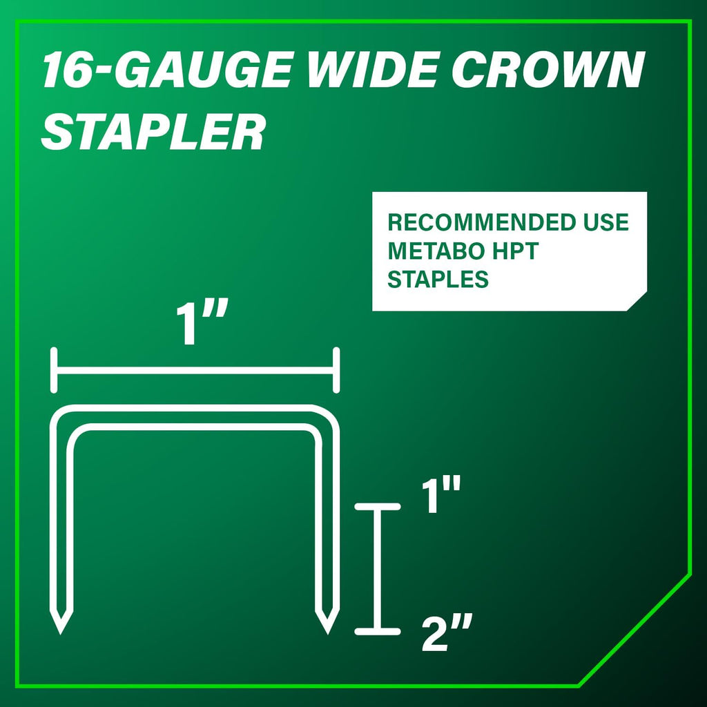 Metabo HPT Wide Crown Stapler, Pro-Preferred Pneumatic Power Nailers, Lathing Tool for Sheathing & Insulation, Quick Response, 16 Gauge, Up to 150 1' Wide Crown Staples, Length 1' to 2', N5024A2