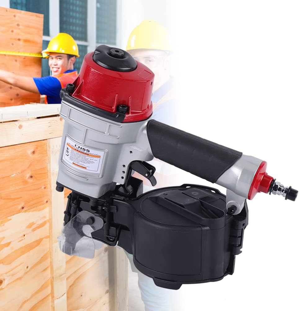 Coil Siding Nailer,CN55 Pneumatic Coil Nailer Air Coil Nail Gun Tool 75-100PSI Air Coil Nailer for Pallets, Packing Boxes, Crates and Fence