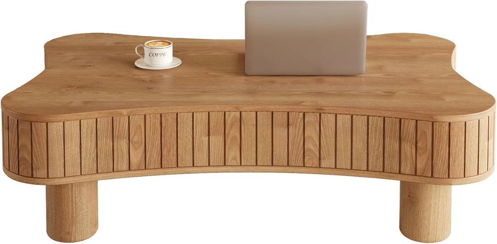 Zurnes Lift Top Coffee Table with Storage, 42' Accent Table for Living Room, Fluted Panel Hidden Storage, Silent Hydraulic Lift, Curved Corners, Easy Assembly, Light Brown