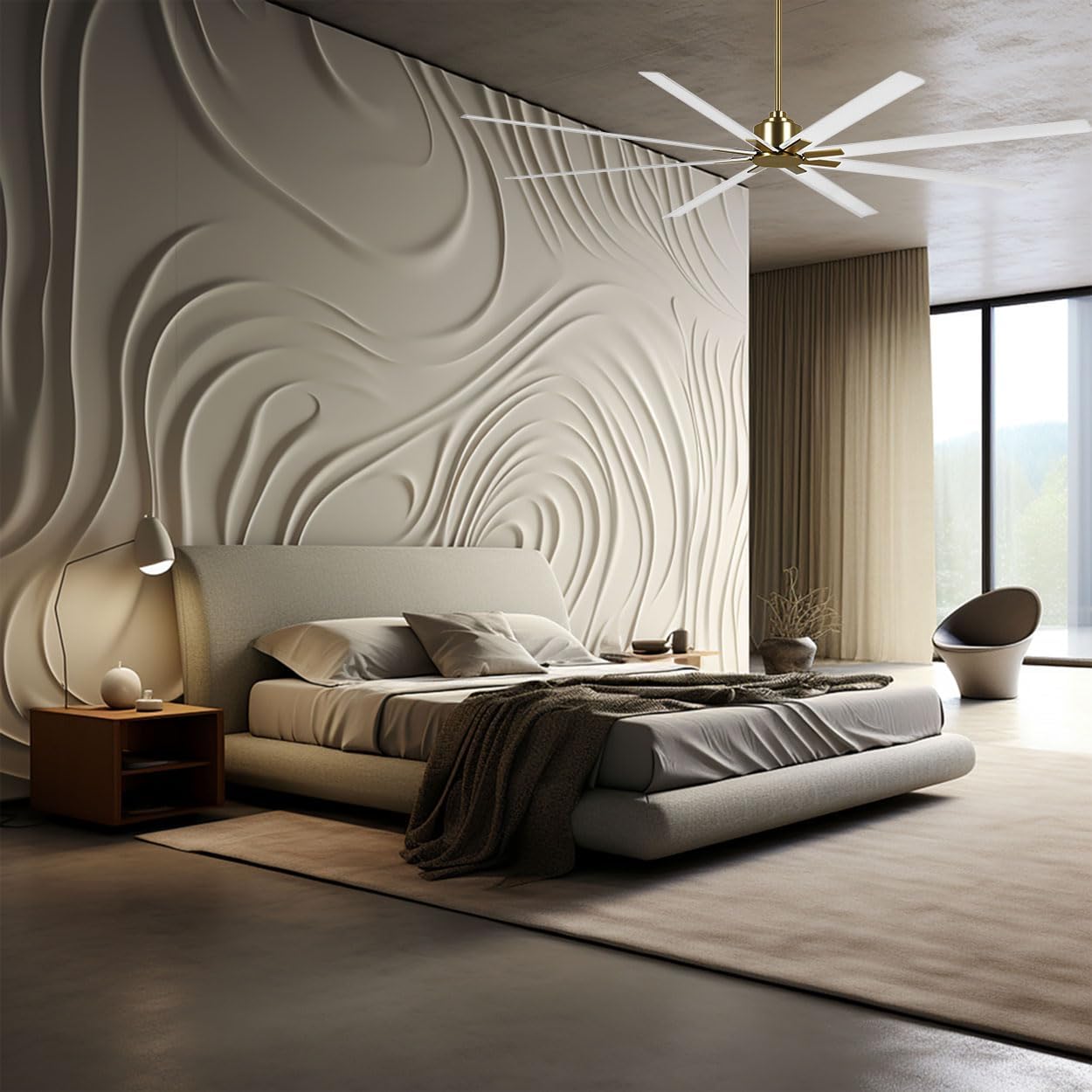 MINKA-AIRE F896-84-SBR/WHF Xtreme H2O 84 Inch DC Motor Outdoor Ceiling Fan with Remote Control in Soft Brass Finish with Flat White Blades