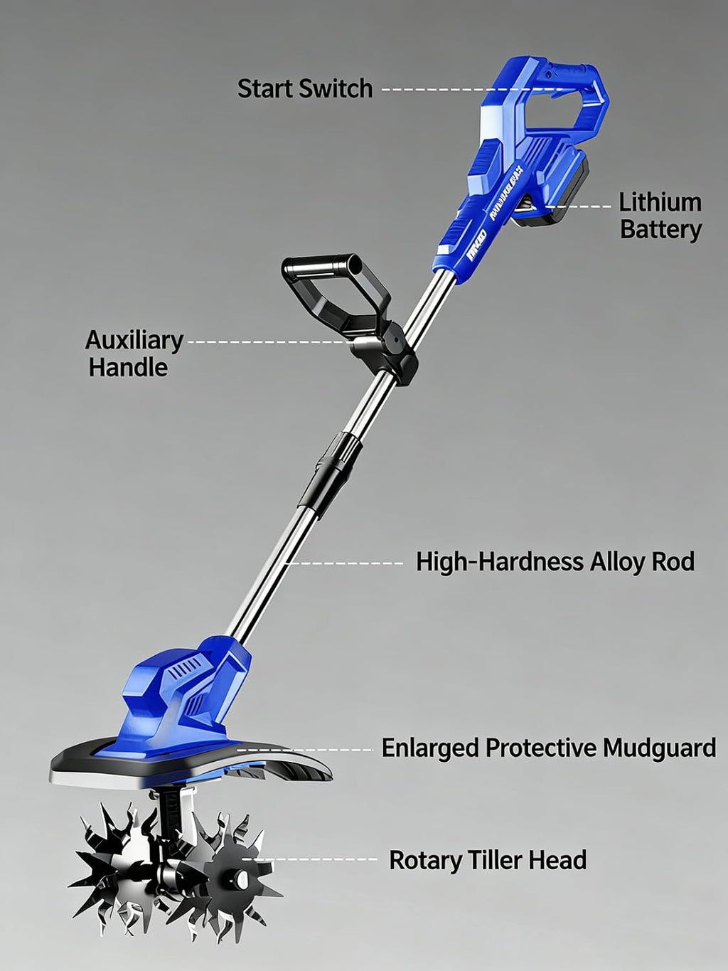 3-in-1 Soil Tiller,Electric Garden Rotavator ，With2 X 2600mahBattery, 4 Steel Blades, Foldable Cultivator Tool for Weeding and Loosening