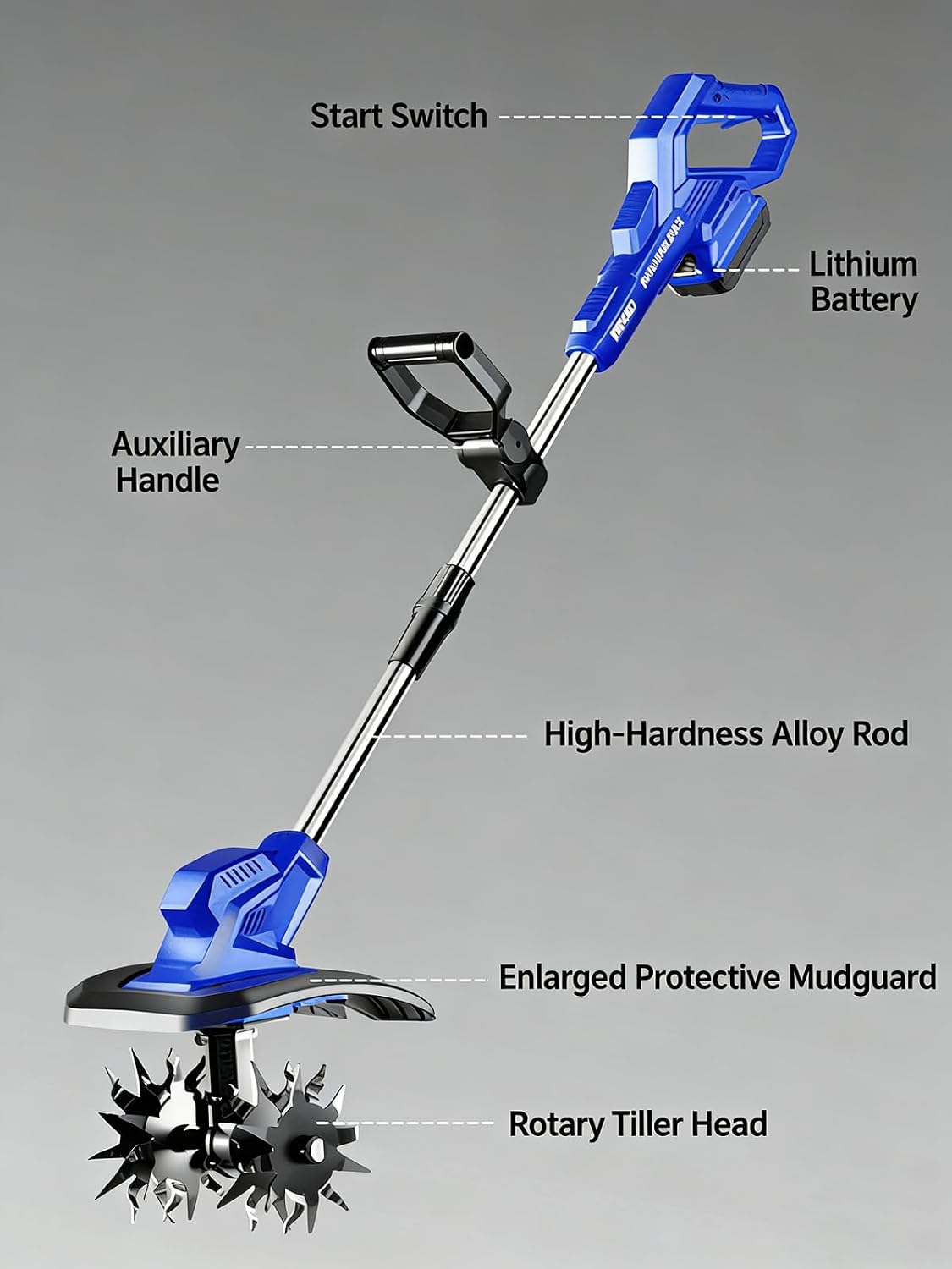 3-in-1 Soil Tiller,Electric Garden Rotavator ，With2 X 2600mahBattery, 4 Steel Blades, Foldable Cultivator Tool for Weeding and Loosening