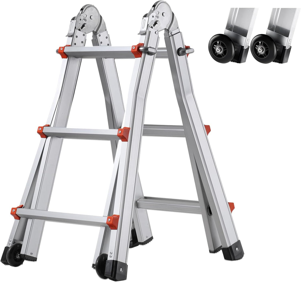 VEVOR 9.5 FT Telescoping Ladder - Compact & Portable Aluminum Extension Ladder, 330lb Load Capacity for Home, Roof, Stairs, Indoor & Outdoor Use
