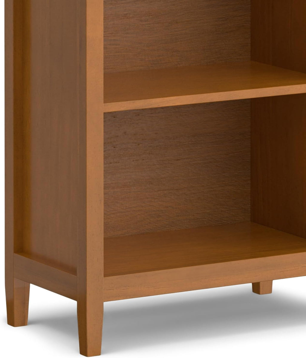 SIMPLIHOME Warm Shaker Desk and Bookcase Bundle - 48 inch Wide Solid Wood Transitional Desk with Drawers and 26 inch Wide 5-Shelf Bookcase in Light Golden Brown, Home Office Furniture (Set of 2)