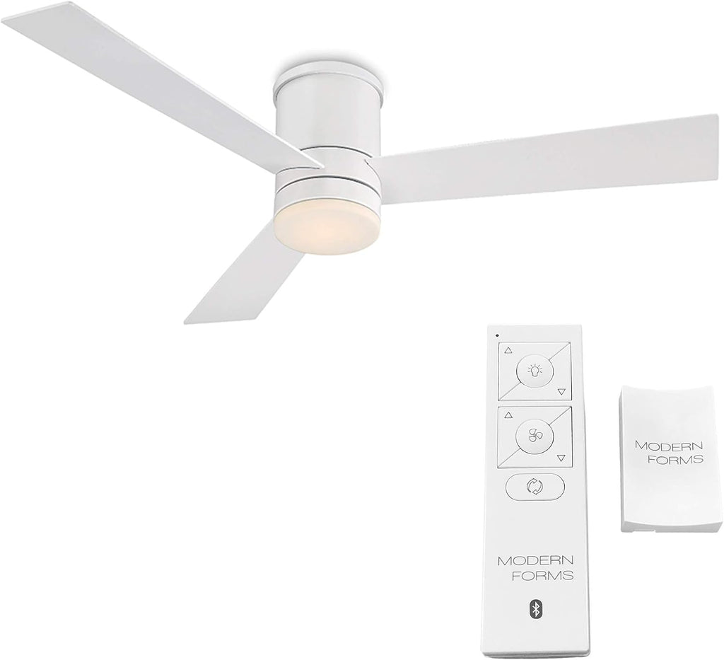 Axis Smart Indoor and Outdoor 3-Blade Flush Mount Ceiling Fan 52in Matte White with 3000K LED Light Kit and Remote Control works with Alexa, Google Assistant, Samsung Things, and iOS or Android App