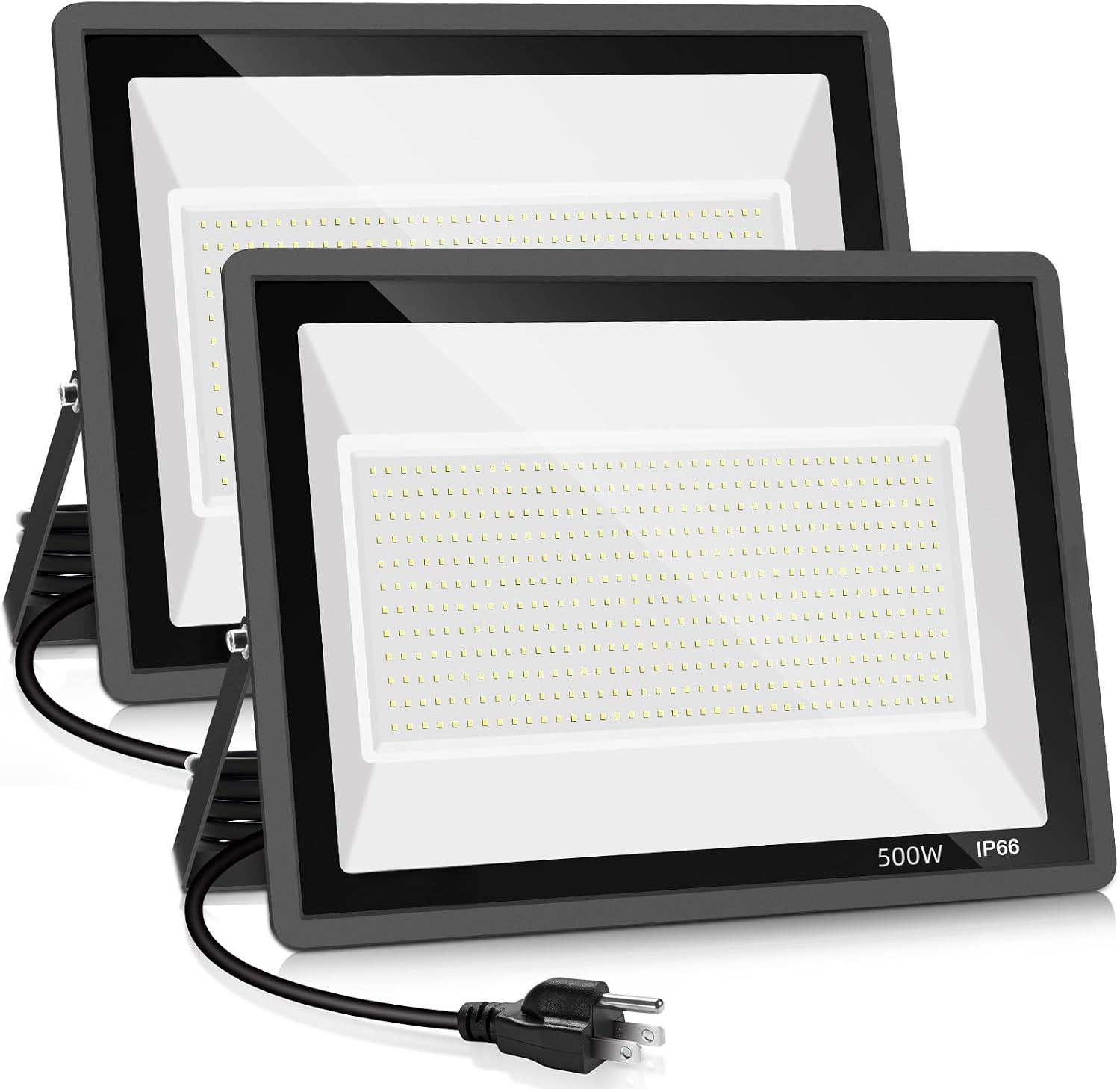 YANYCN 2 Pack 500W LED Flood Light Outdoor,2750W Equivalent Super Bright FloodLight with Plug,58600LM 5000K Daylight White IP66 Waterproof Commercial Lighting for Sports Fields,Counts,Arena,Stadium