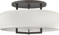Hinkley Hampton Semi-Flush Three Light 26-in Dia. Ceiling Mount, Off-White Linen Drum Shade, Acrylic Diffuser, Buckeye Bronze Finish