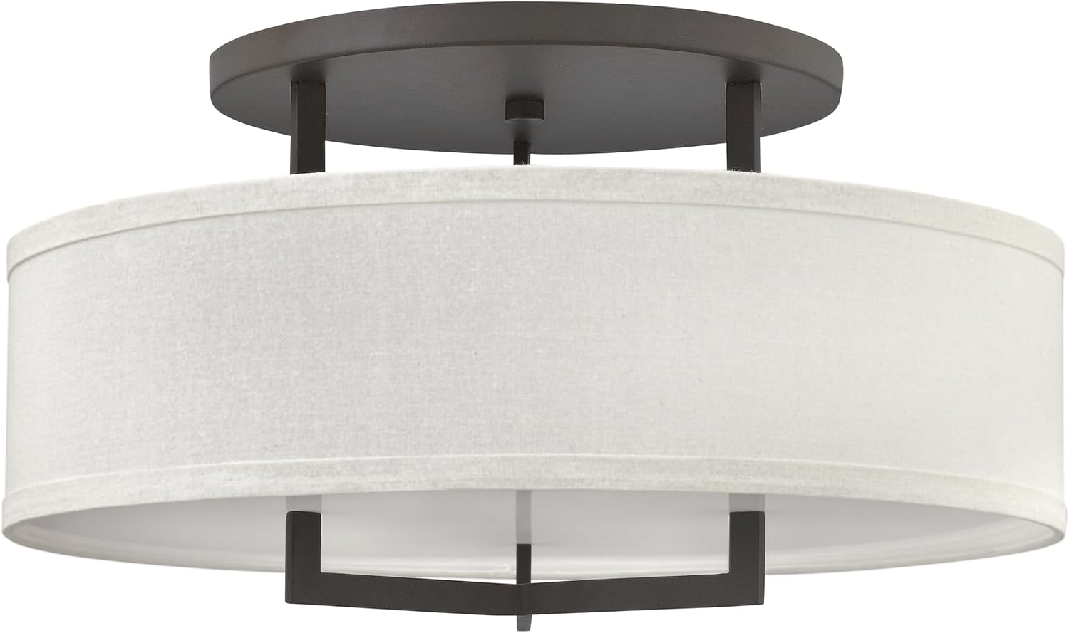 Hinkley Hampton Semi-Flush Three Light 26-in Dia. Ceiling Mount, Off-White Linen Drum Shade, Acrylic Diffuser, Buckeye Bronze Finish