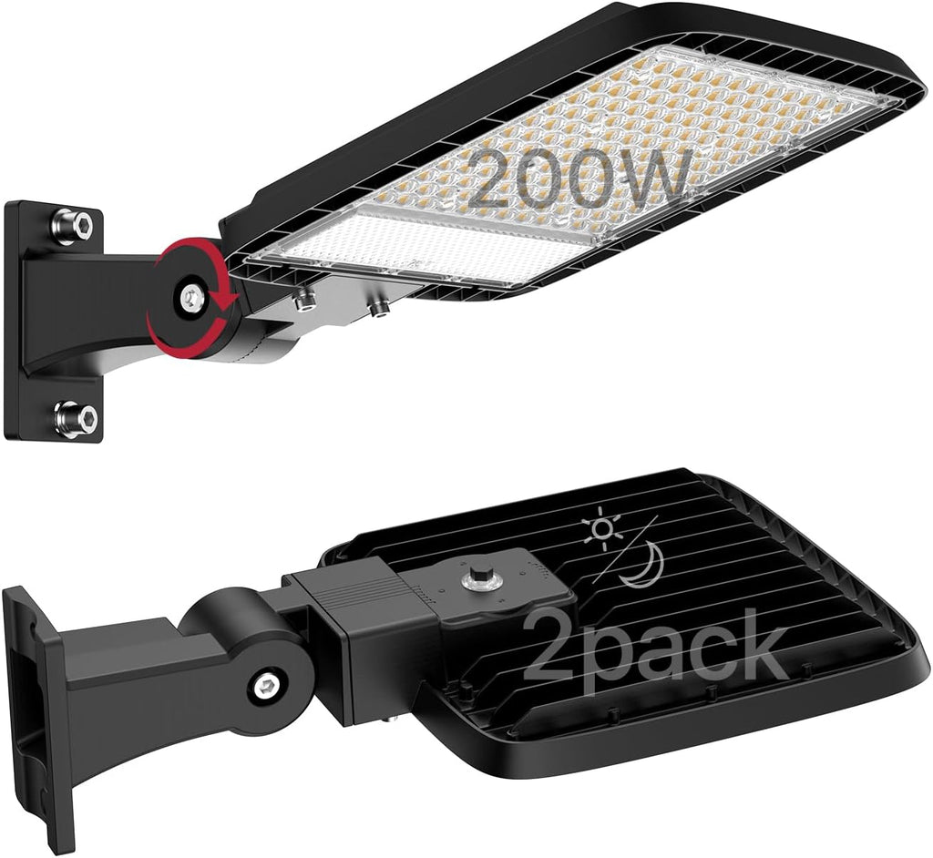 Kifflux 200W LED Parking Lot Lights Arm Mount 24000LM 5000K 120V Street Area Light Commercial Grade with Photocell LED Pole Flood Lighting Outdoor Shoebox Light for Yard/Parking Lot- 2Pack