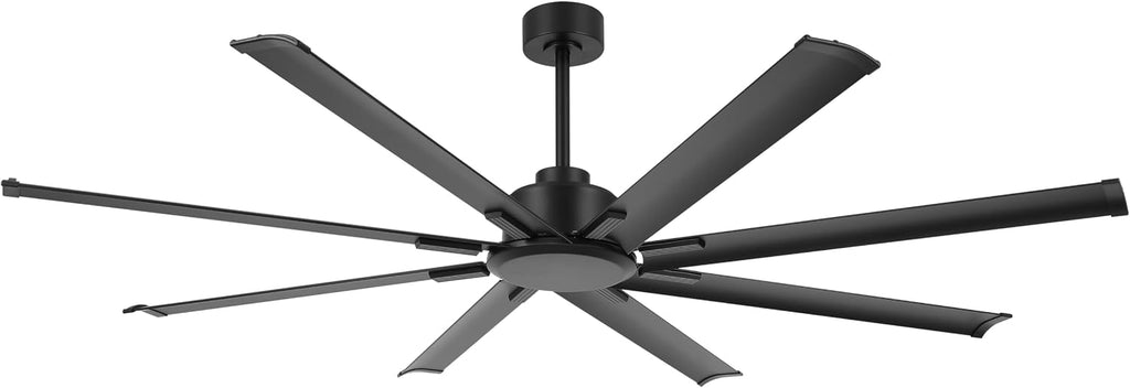 LEDLUX 72' Ceiling Fan No Light, Reversible DC Motor, 6 Speed Remote Control, Industrial 8 Aluminum Blades with 3 Downrods for Home or Commercial, Living Room/Warehouse Black