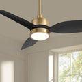 Casa Vieja 36' Verdin Modern Indoor Outdoor Ceiling Fan 3 Blade LED Light Remote Control Brass Finish Black Blades Bedroom Living Room Kitchen Garage Dining Damp Rated Decorative Dimmable Office