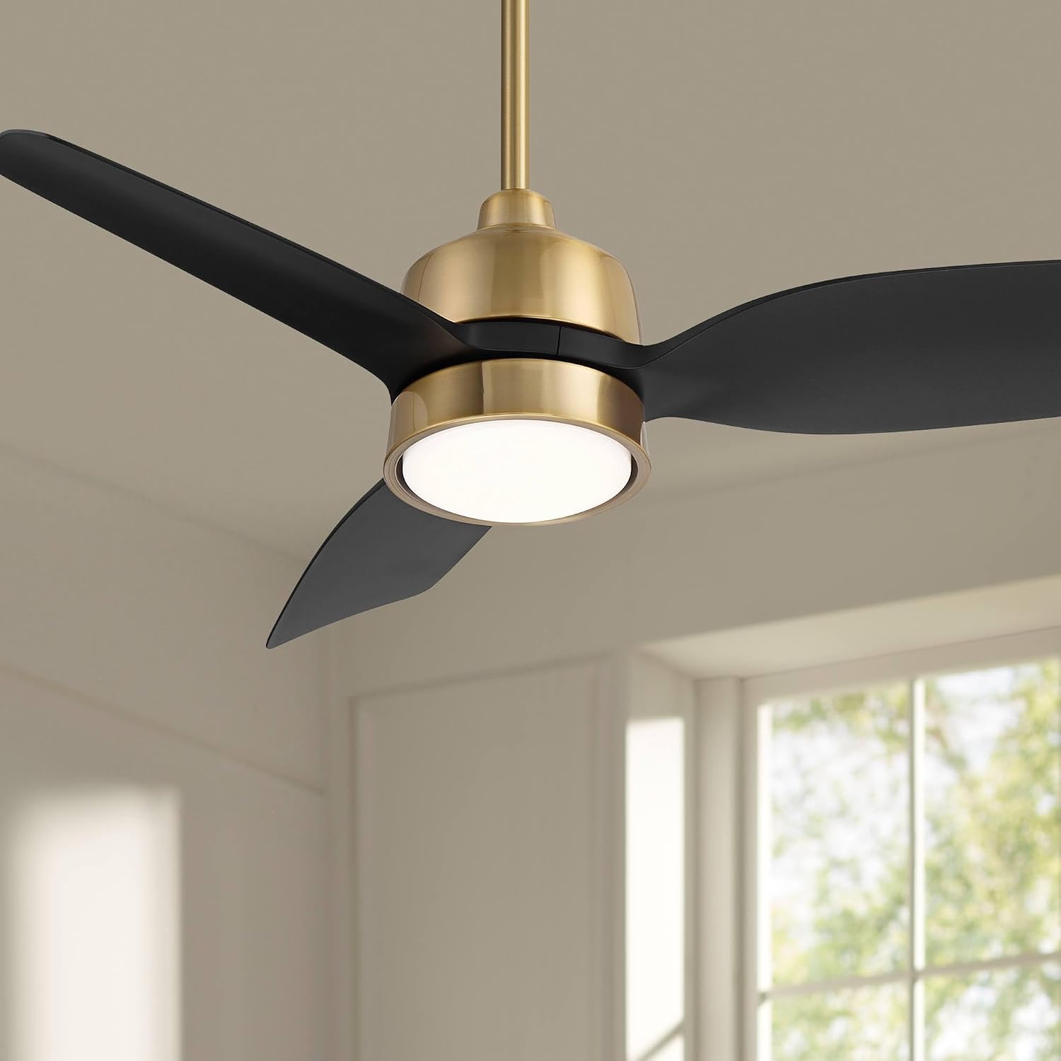 Casa Vieja 36' Verdin Modern Indoor Outdoor Ceiling Fan 3 Blade LED Light Remote Control Brass Finish Black Blades Bedroom Living Room Kitchen Garage Dining Damp Rated Decorative Dimmable Office