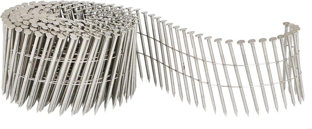 3600 Count Stainless Coil Siding Nails 15 Degree Coils 2-1/2 Inch, 0.09 Inch Ring Shank, Small Cap Coil Nail