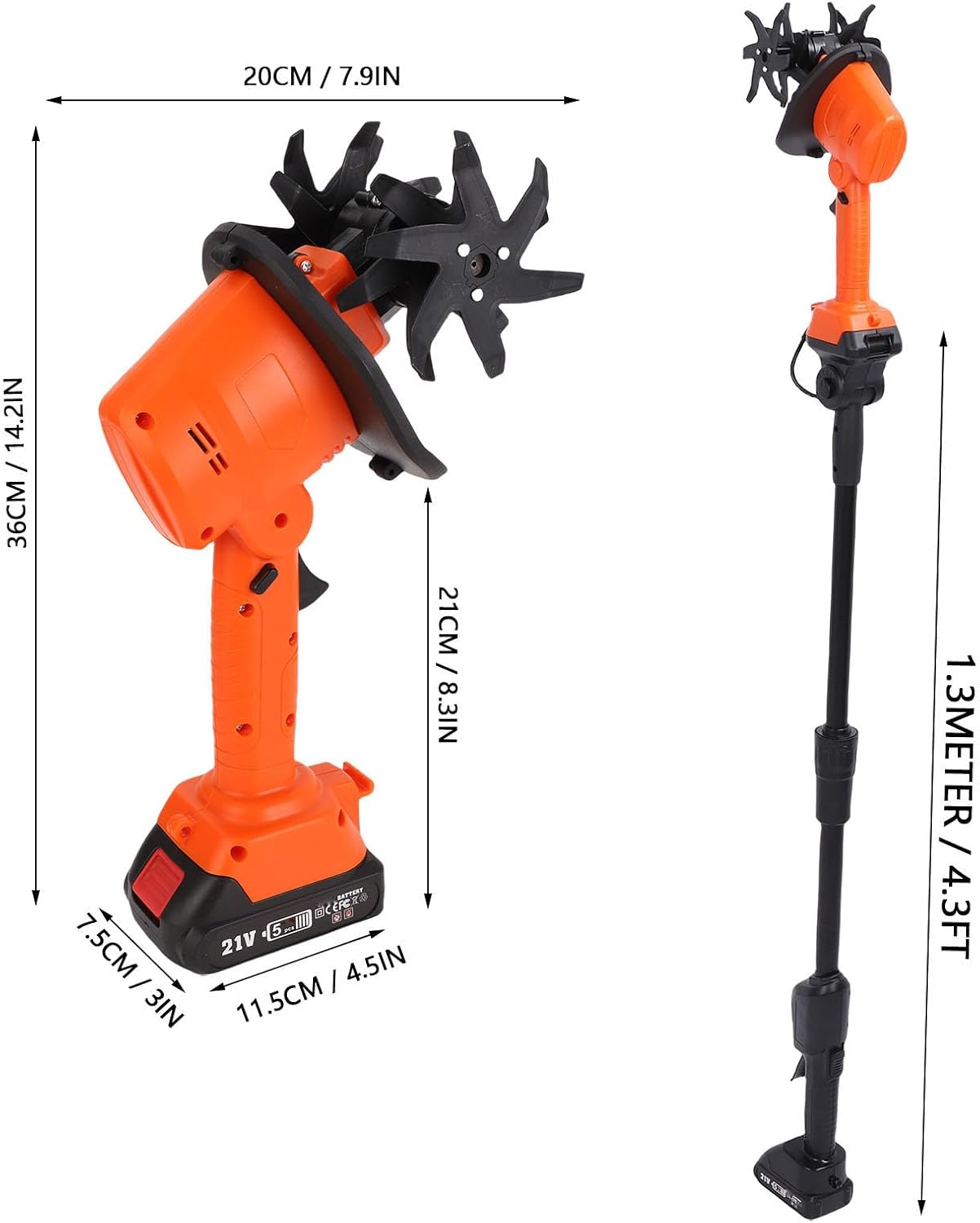 CHICIRIS Cordless Mini Tiller Cultivator, 235RPM Electric with 4 Manganese Steel Blades for Gardening, with 2 x 1.5Ah Batteries 1 Charger, for Soil Weeding Digging in Flower Beds (US Plug)