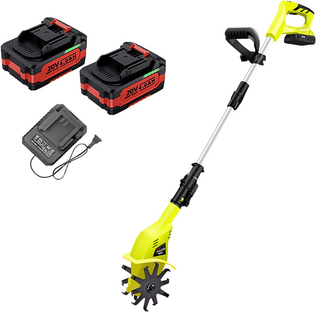 20V Electric Garden Rotavator, Cordless Tiller Cultivator, Ploughing Width 25cm, Depth 10cm, 97 127cm Telescopic Pole, The Whole Machine Weighs Only 2.7kg, 2 X 2000mAh Battery, for Soil Cultivation