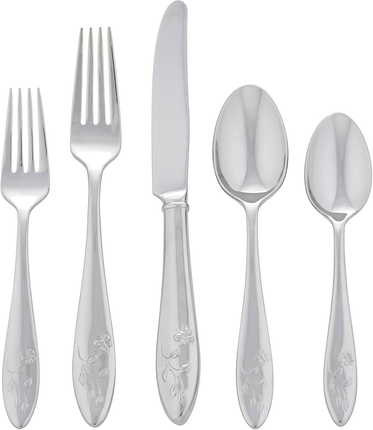 Lenox Silverware Set For 12, Butterfly Meadow 65-Piece Flatware Set, Service For 12, 18/10 Stainless Steel, Dishwasher Safe, Butterfly and Flower Motif, Includes Serving Utensils (Silver, 65 Piece)
