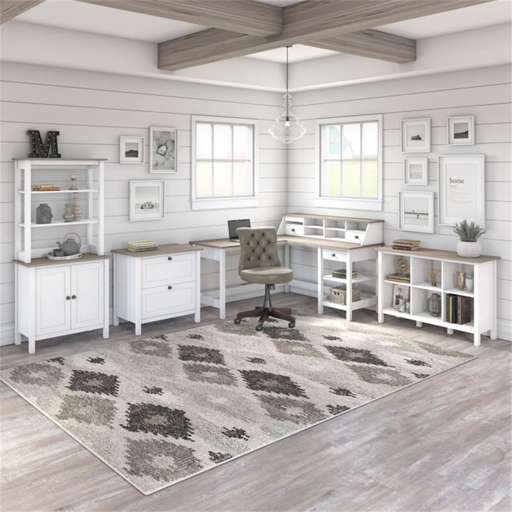 Bush Home Mayfield 2 Drawer Lateral File Cabinet in Pure White and Shiplap Gray