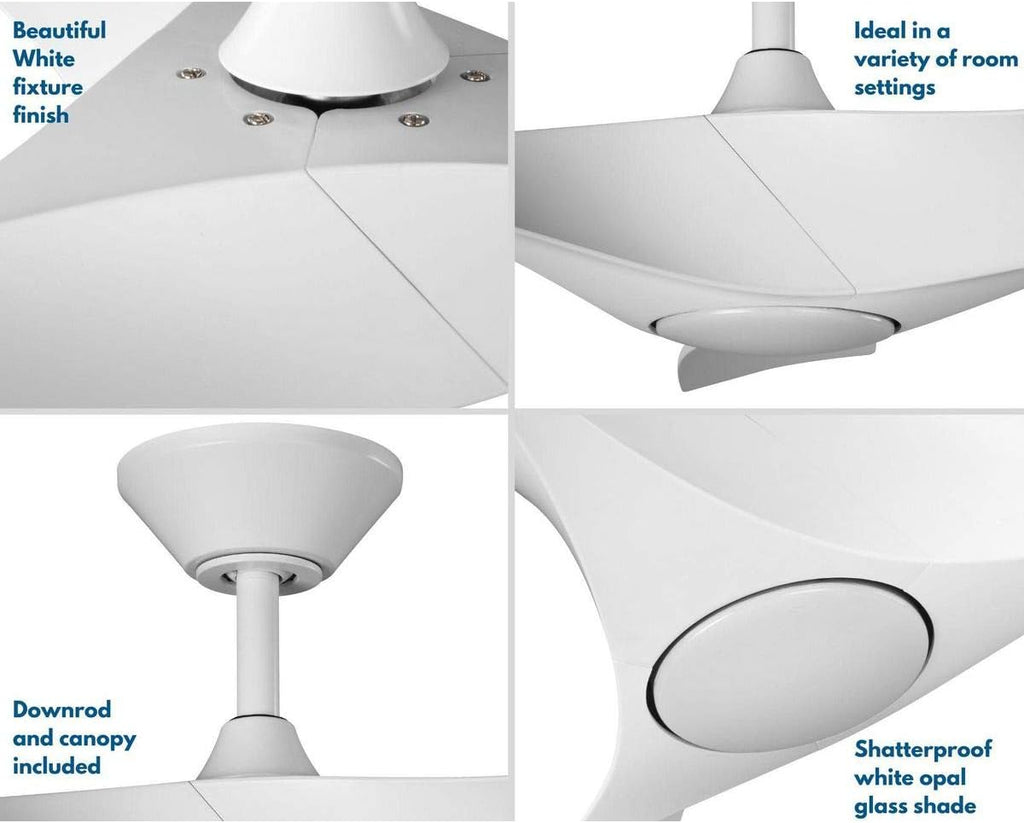 Ryne Collection 52-Inch 3-Blade Matte White LED DC Motor Transitional Indoor/Outdoor Ceiling Fan