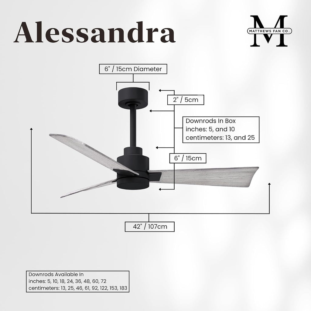 Matthews AK-BK-BW-42 Alessandra Wet Rated 42' Outdoor Ceiling Fan without Light, Remote Included, Silent DC Motor, Matte Black with Barn Wood Tone