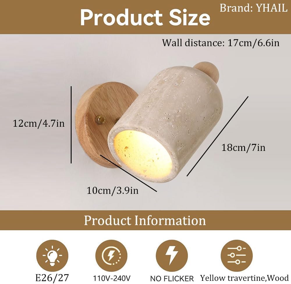 Adjustable Wall Sconces ‎Yellow Travertine Wall Spotlight Farmhouse Hallway Wall Light Fixtures Indoor Reading Wall Mounted Lamp Decoration for Living Room, Kids Bedroom,Corridor Hotel