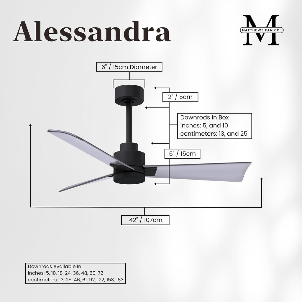 Matthews AK-BK-BN-42 Alessandra Wet Rated 42' Outdoor Ceiling Fan without Light, Remote Included, Silent DC Motor, Matte Black with Brushed Nickel