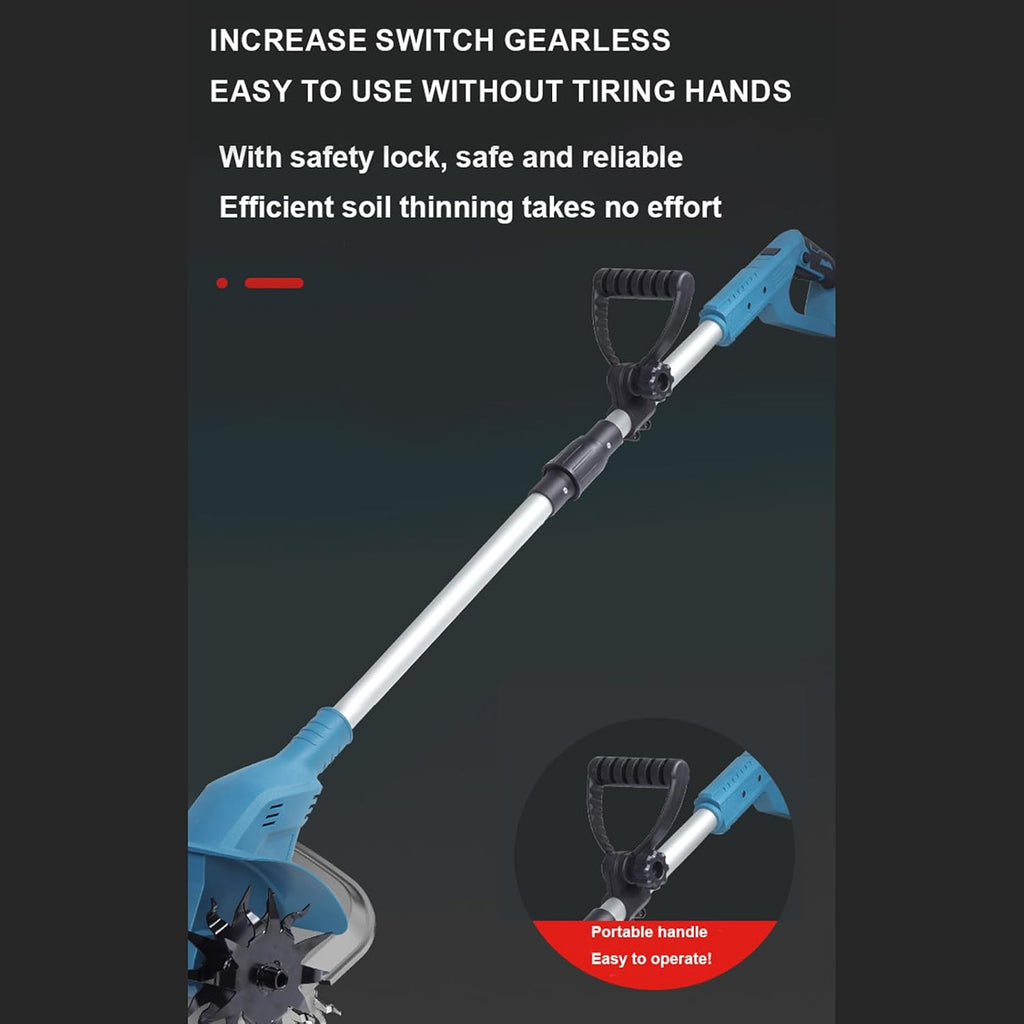 21V Electric Cultivator Cordless Tiller 330RPM High Speed 4 Durable Steel Tines for Lawn Gardening Soil Cultivation 9.5inches Depth