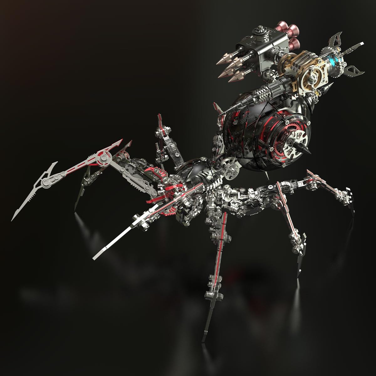 3D Metal Puzzle Spider Model Kit for Adults with Light, 602 PCS Mechanical Metal War Spider Steampunk Animal DIY Assembly Jigsaw Puzzle Model Desk Gifts for Adults