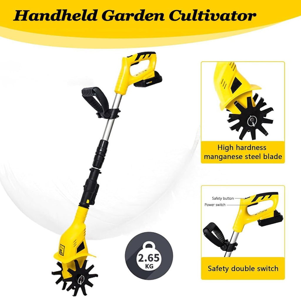 20V Garden Tiller, Light Electric Tiller Cultivator, Working Width 10 cm, Depth 10 cm, Electric Garden Tiller for Gardening, Soil Cultivation