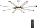 WINGBO 72' Large Industrial Ceiling Fans No Lights, 8 Aluminum Blades, 6-Speed Powerful Brushless DC Motor Reversible, High Volume 9760 CFM at 129 RPM, Commercial and Residential, Brass and White