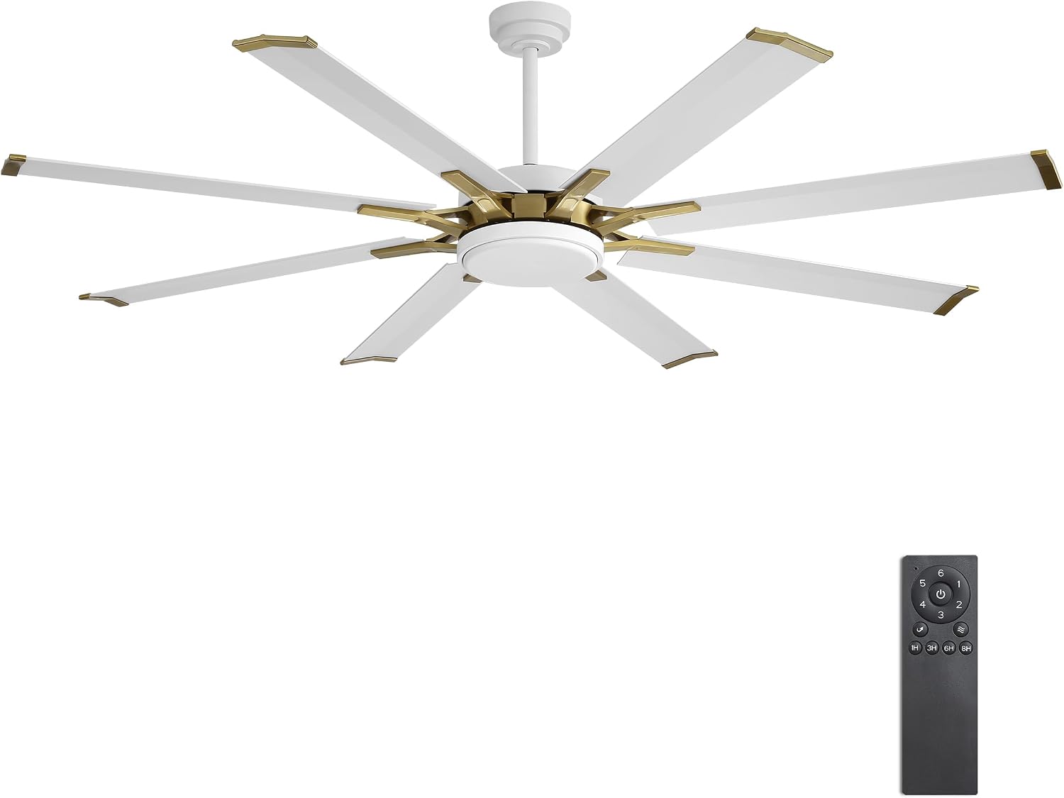 WINGBO 72' Large Industrial Ceiling Fans No Lights, 8 Aluminum Blades, 6-Speed Powerful Brushless DC Motor Reversible, High Volume 9760 CFM at 129 RPM, Commercial and Residential, Brass and White