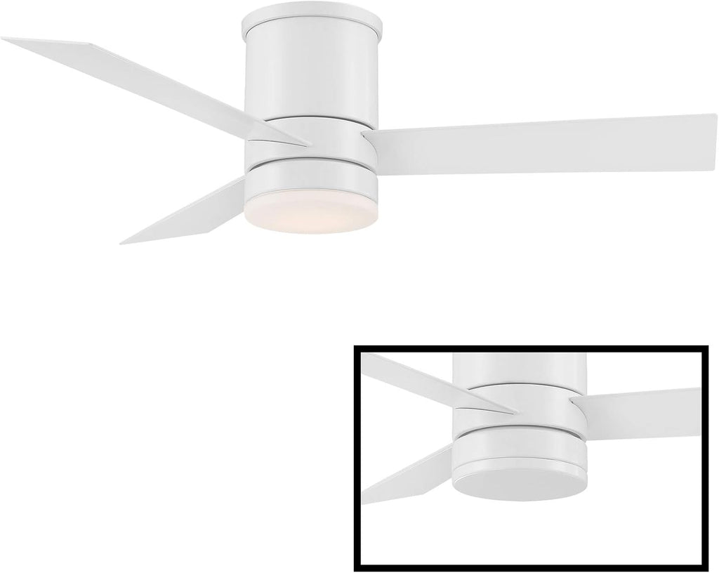 Axis Smart Indoor and Outdoor 3-Blade Flush Mount Ceiling Fan 44in Matte White with 3000K LED Light Kit and Remote Control works with Alexa, Google Assistant, Samsung Things, and iOS or Android App