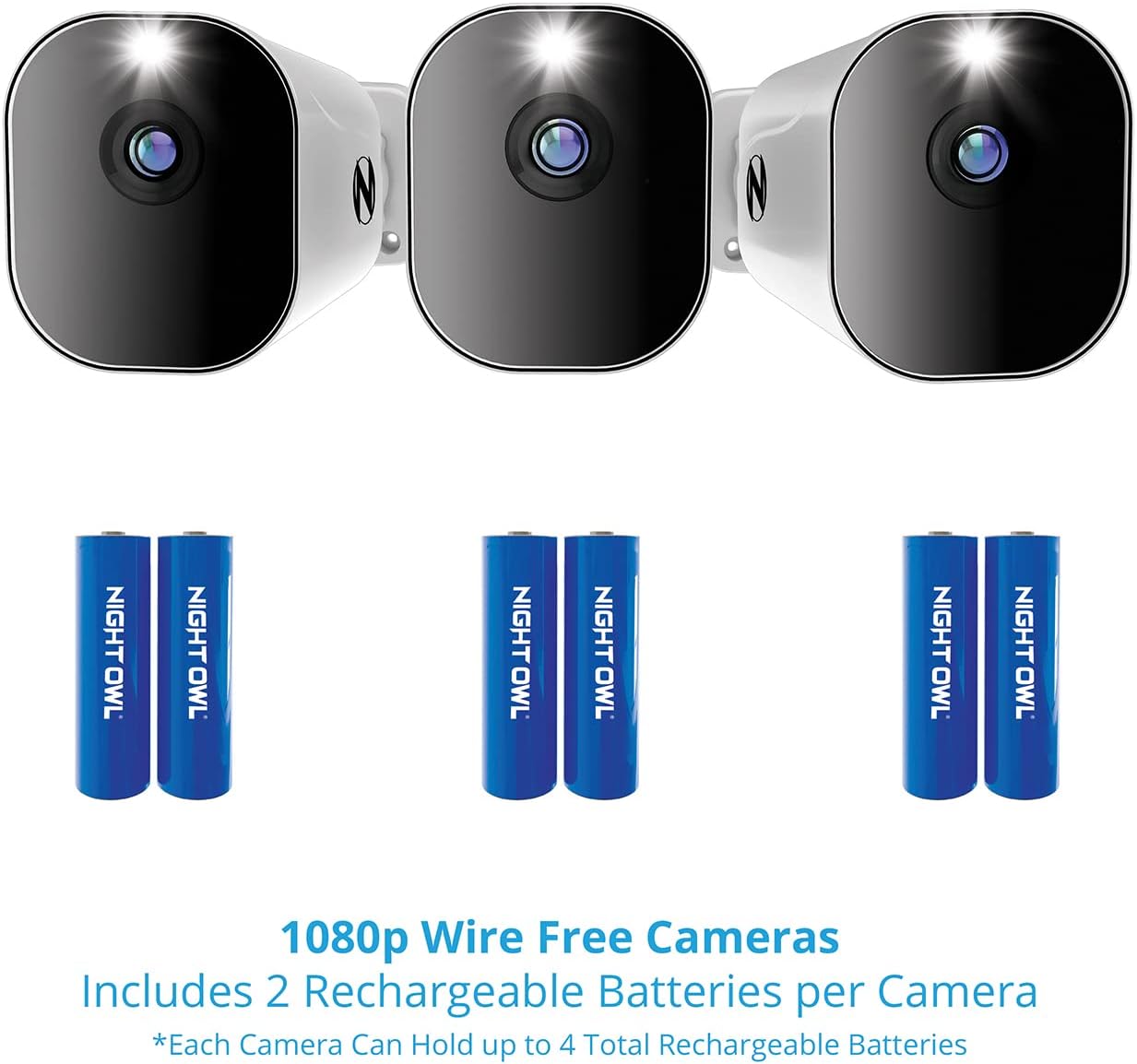 Night Owl 10 Channel Bluetooth Video Home Security Camera System with 3 Battery Powered 1080p HD Wire Free Indoor/Outdoor Cameras with 2-Way Audio and 1TB Hard Drive (Expandable up to 10 Cameras)