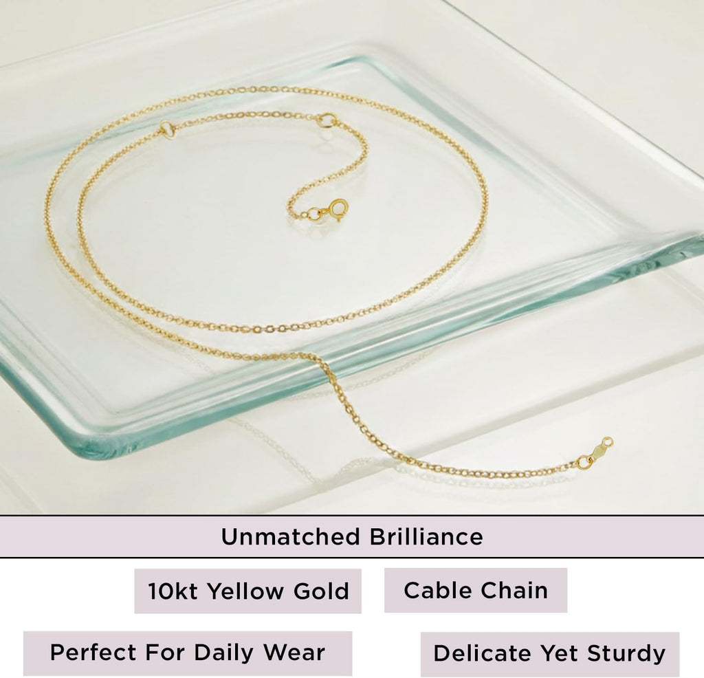 Jewelili 10K Yellow Gold or 10K White Gold or Sterling Silver 1.0mm Cable Chain Necklace with Spring-ring Clasp |17', 18', 19' (inches) Extendable Length