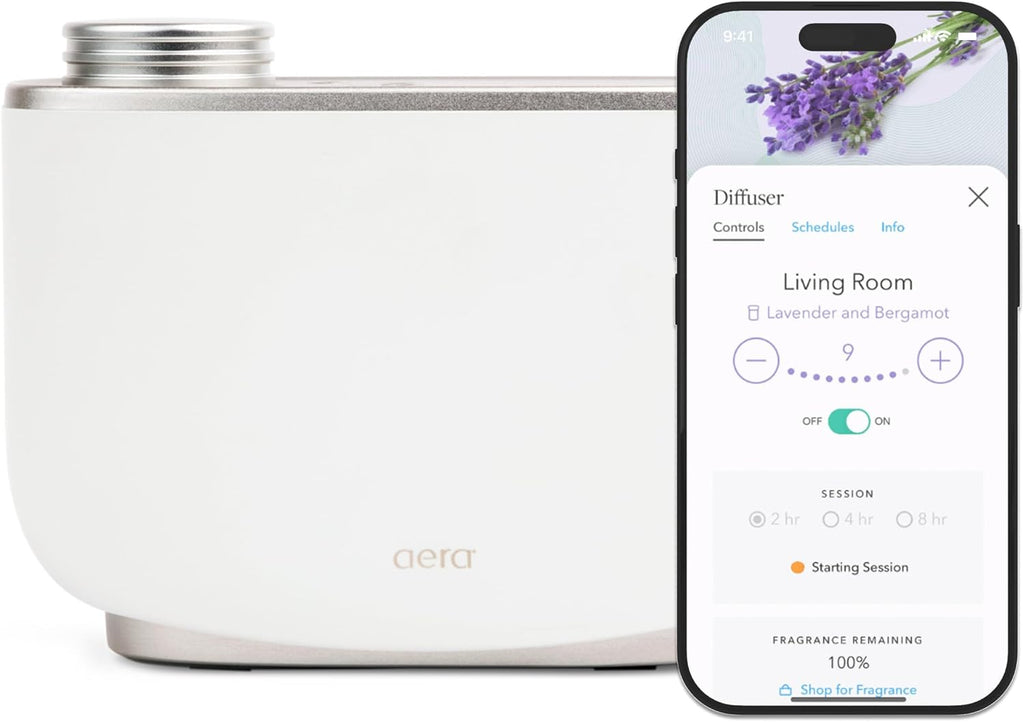 Aera Waterless Essential Oil Diffuser for Large Rooms (500–1000 Sq Ft) + Wi-Fi App & Alexa Control – Hypoallergenic Luxury Home Scent System (Fits 25mL Capsules –Sold Separately) – White