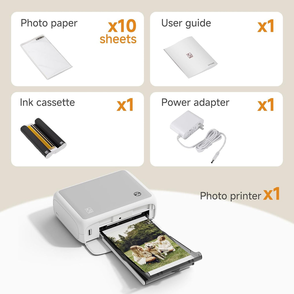HPRT 4x6 Photo Printer, Full Color Photo Printer for Phone/Laptop/MacBook, Support Wi-Fi Connection, AR Video Printing, Thermal Dye Sublimation (10 Sheets Photo Paper Included)