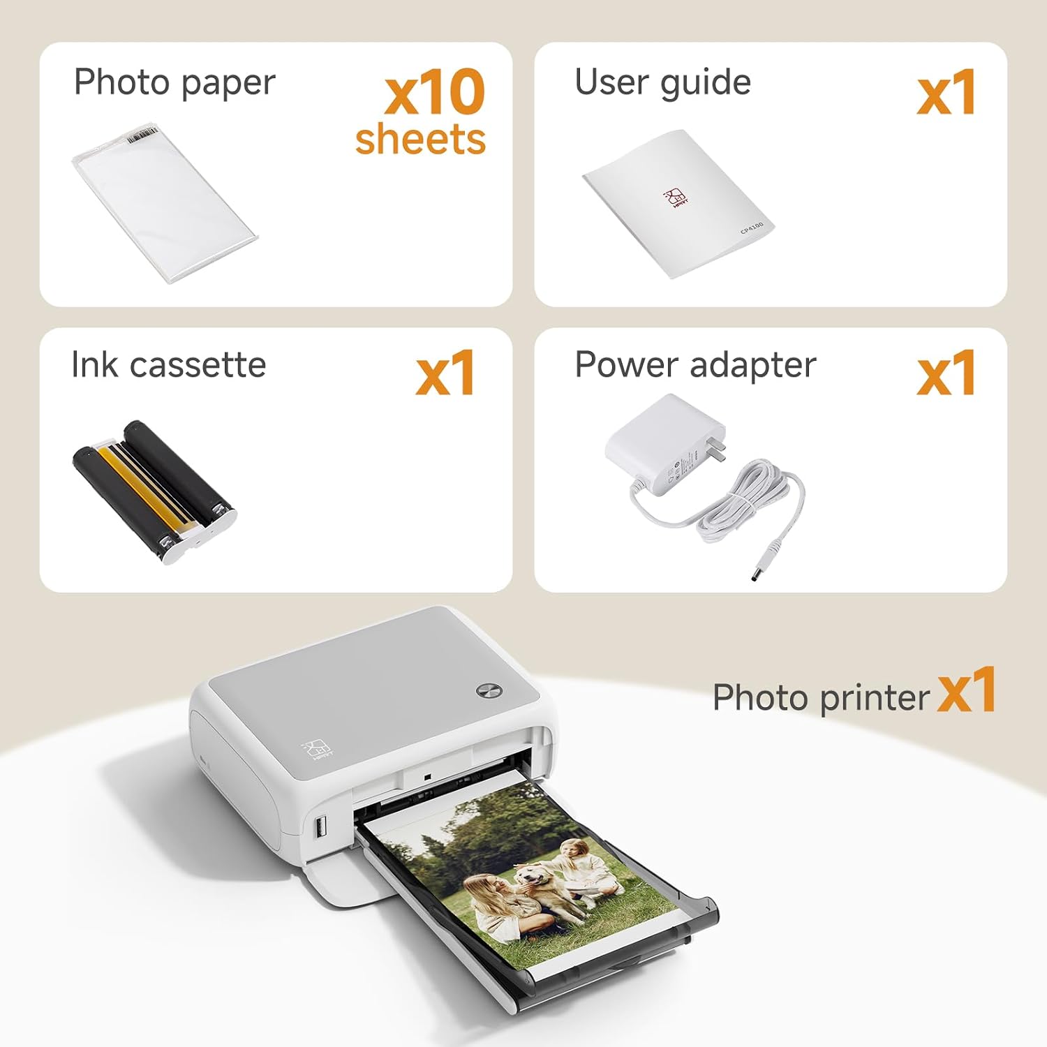 HPRT 4x6 Photo Printer, Full Color Photo Printer for Phone/Laptop/MacBook, Support Wi-Fi Connection, AR Video Printing, Thermal Dye Sublimation (10 Sheets Photo Paper Included)