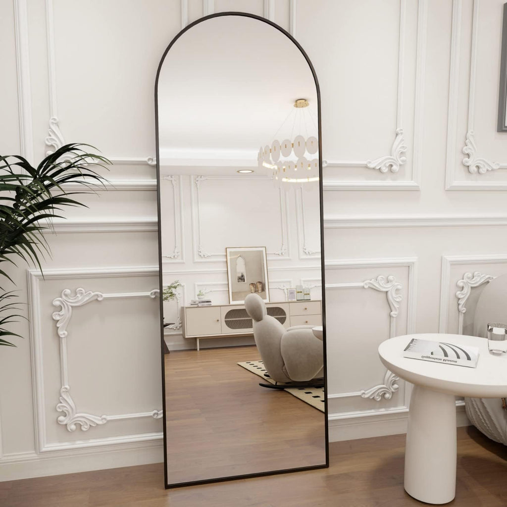 Koonmi Arched Full Length Mirror, 64'x21' Black Standing Hanging or Leaning Full Body Mirror with Aluminum Alloy Frame for Living Room and Bedroom