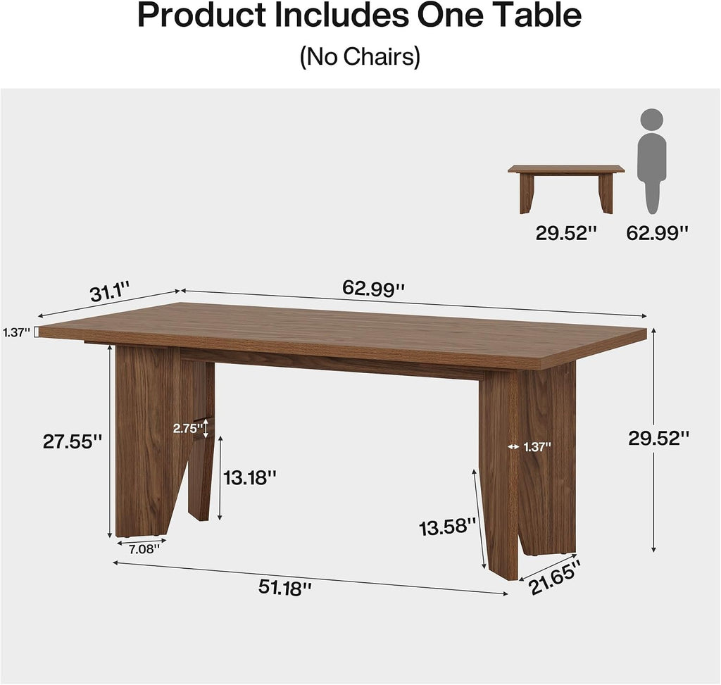 Tribesigns 63' Executive Desk, Mid-Century Modern Office Computer Desk with Sturdy Legs, Large Wooden Workstation Writing Table, Farmhouse Business Furniture for Home Office, Brown