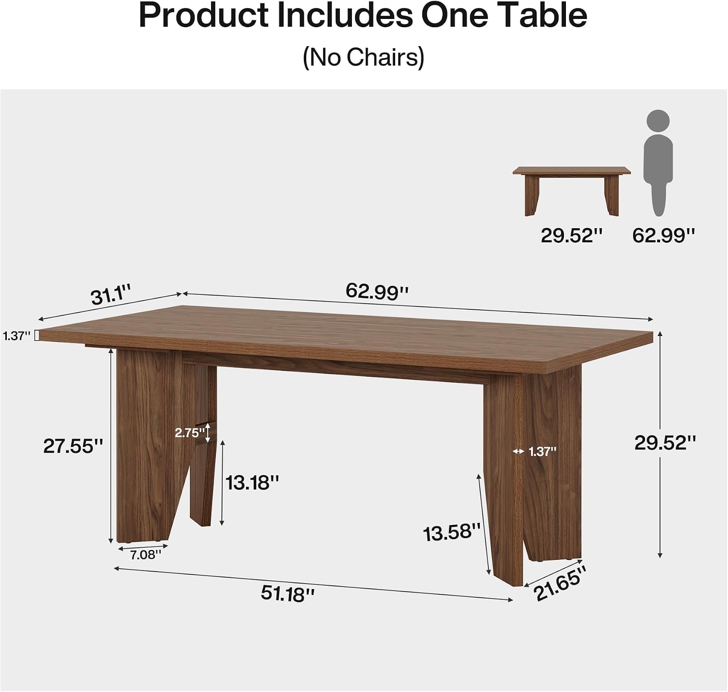 Tribesigns 63' Executive Desk, Mid-Century Modern Office Computer Desk with Sturdy Legs, Large Wooden Workstation Writing Table, Farmhouse Business Furniture for Home Office, Brown