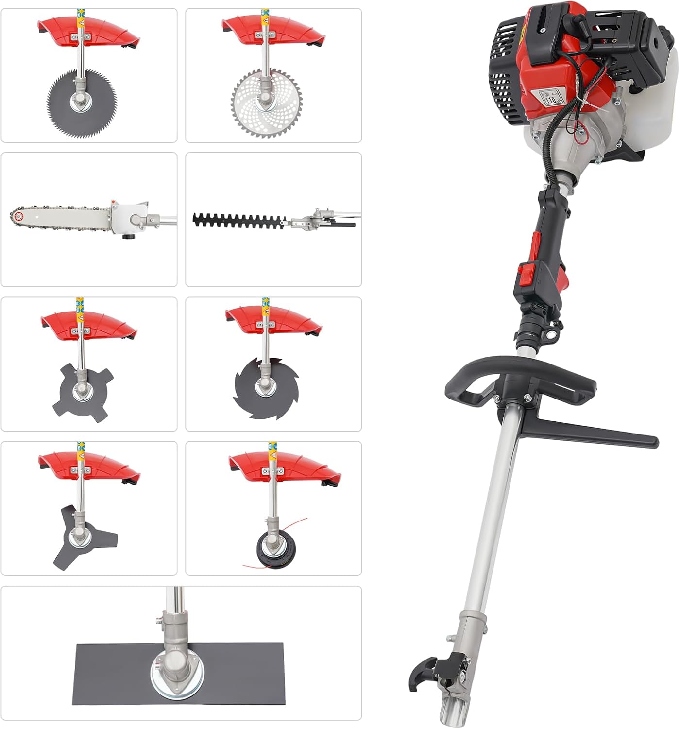 2-Stroke 53CC Gas Powered Tiller Cultivator Garden Yard Rototiller Tilling Tool, Multi-Functional Gas Tiller- Ideal for Garden, Lawn, Soil Cultivation, Weed & Digging