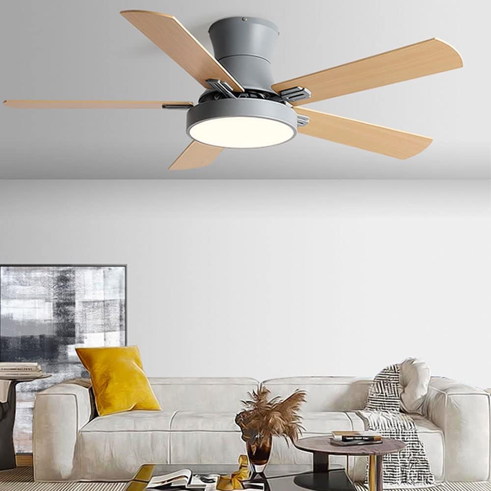 Flush Mount Ceiling Fan with Lights Wood Modern Ceiling Fan with Remote 42 Inch Mute Ceiling Fans with Lights for Bedroom Outdoor Ceiling Fans for Patios with Light
