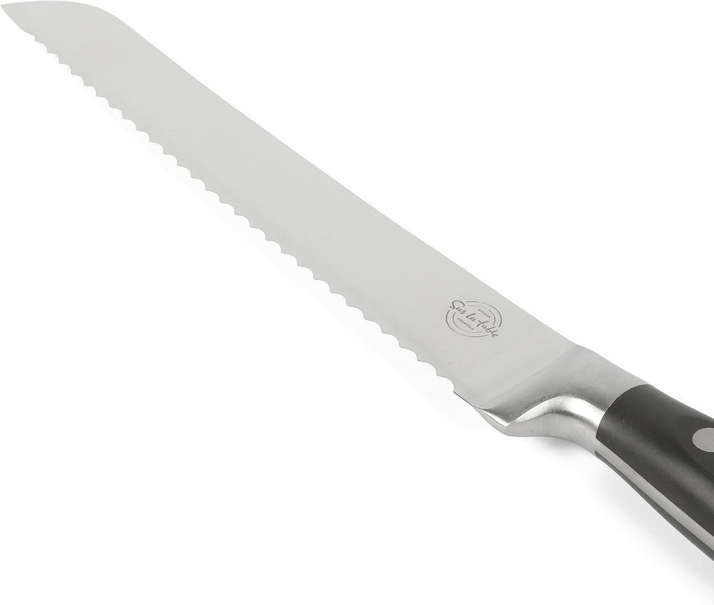 Sur La Table Kitchen Essentials 5 Piece German Steel Blade w/Triple Riveted Handle Set on Beechwood Magnetic Block - Black