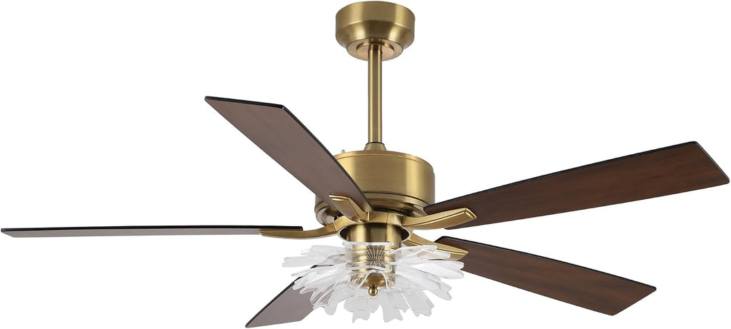 52 Inch Gold Ceiling Fans with Lights, Modern Black & Gold Ceiling Fan with Remote for Bedroom Living Room, PS Petal Chandelier Fan, 3CCT Dimmable, 6 Speeds, Quiet DC Motor Indoor Ceiling Fan