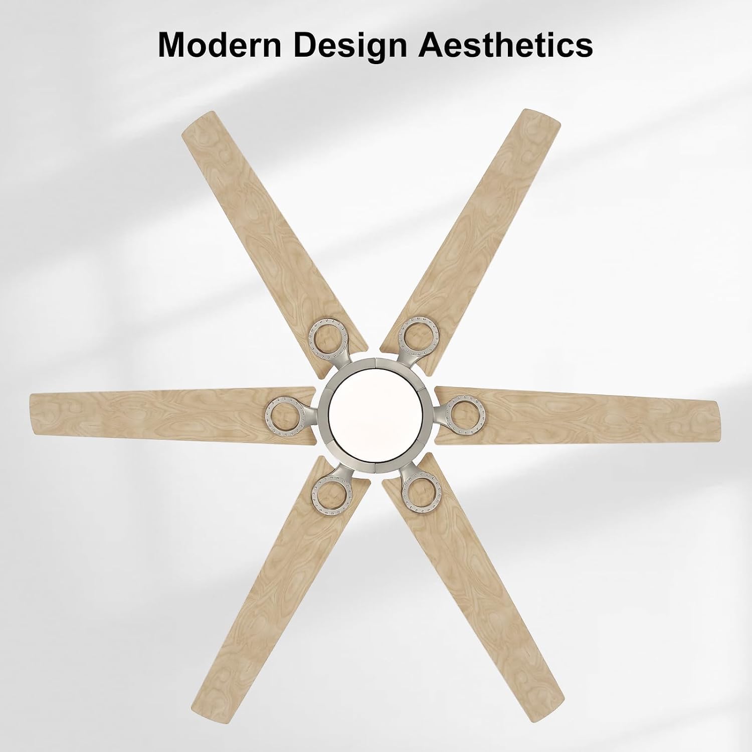 WINGBO Ceiling Fan with Lights - 64 inch Ceiling Fan with Remote,3CCT, Dimmable Light,6 Blades Modern Ceiling Fan, 6-Speed Noiseless Powerful DC Motor, ETL Listed, Indoor/Outdoor， Nickel + Light Wood